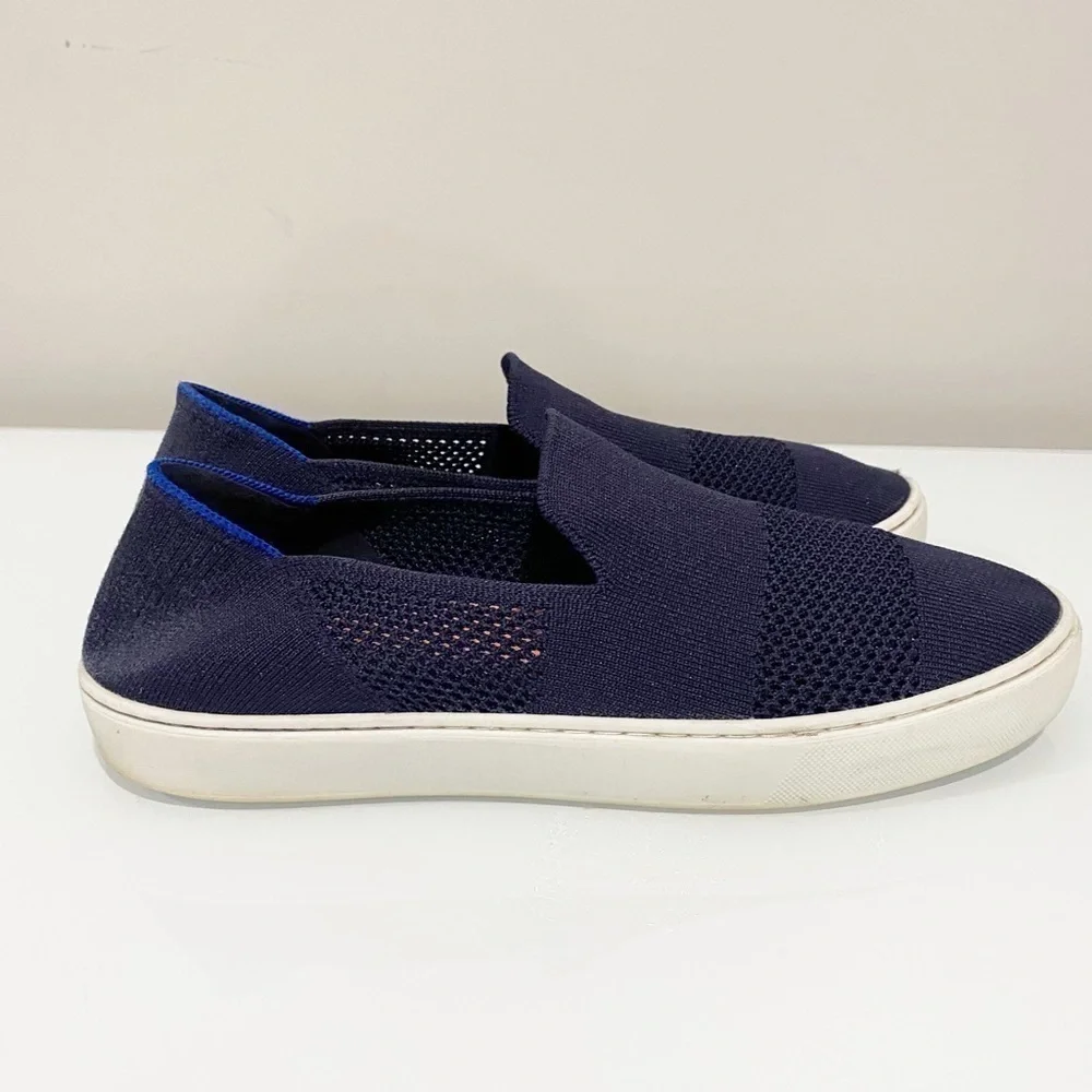ROTHY’S Maritime Lattice Stitch Sneaker Slip On Navy Blue Comfort Size 10